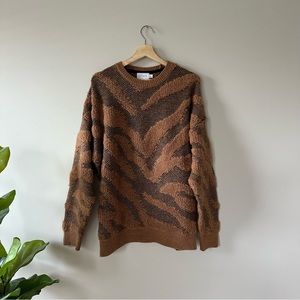 Topman zebra stripe crewneck sweater in tan